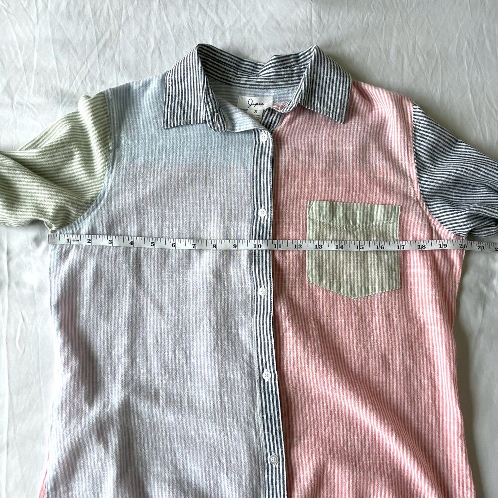 Japna Pinstripe Pastel Colorblock Cotton Button Down Shirt - Size S - Picture 7 of 9
